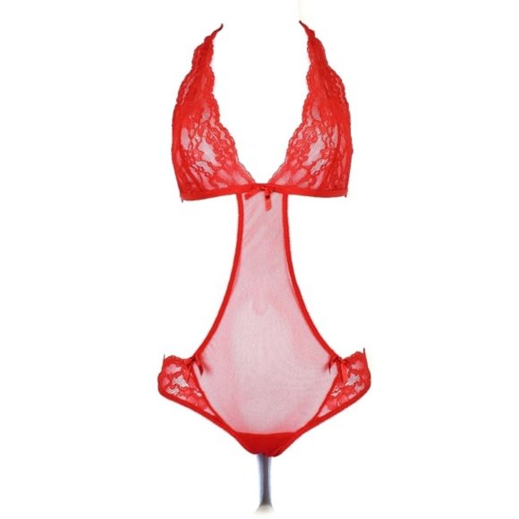 VICTORIA'S SECRET Red Sheer Lace One Piece M - Picture 1 of 8